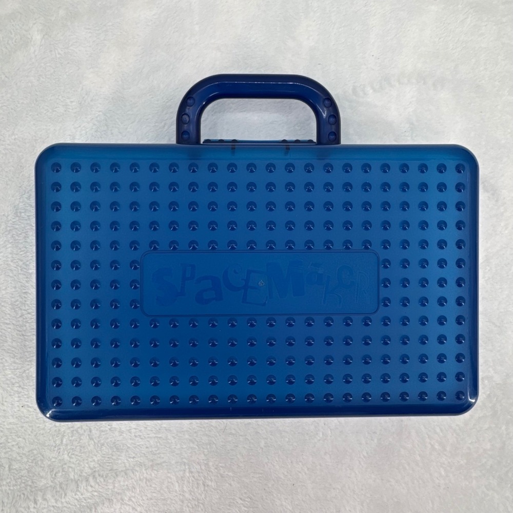 1990s Large SpaceMaker Blue Translucent Plastic Pencil Box Storage Case Handle